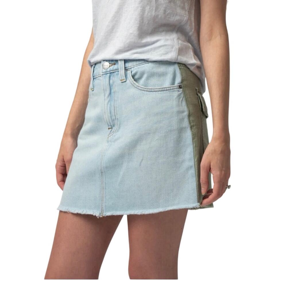 Frame Le Mini Cargo Mix Cotton fray Hem Denim Skirt in Canteburry NWT sz 27